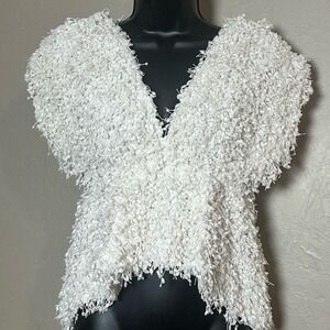 Endless Rose White Fuzzy V-Neck Size Small